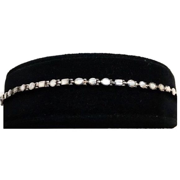 VINTAGE Mother of Pearl Sterling Silver Linked Bracelet - Picture 1 of 12